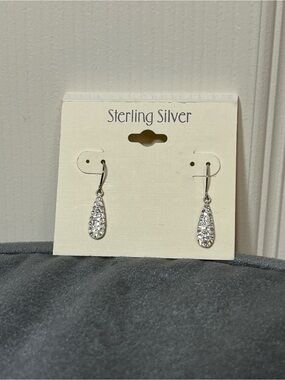 Crystal Teardrop Dangle Earrings - Silver